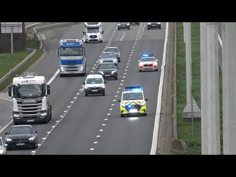 Emergency vehicles responding to a fire