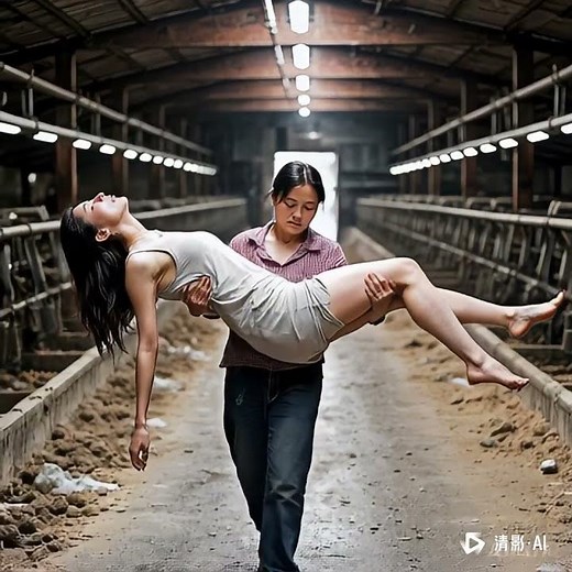 一个好心人吃力地将怀中昏迷的女人双手横抱着，但女人太沉重了，有些往下坠，在女人将要掉下去时，好心人用力将女人向上掂了掂 2