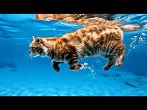 Cat Swimming Under Water Video