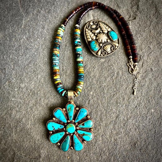 Turquoise Heishi Necklace, Turquoise Pendant, Navajo Pearls, Handmade, Southwest Style - Etsy