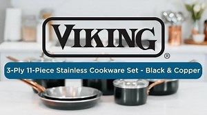 Viking 3-Ply 11pc Cookware Set with Black Exterior and Copper Color Handles