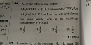 K _ { c } for the esterification reaction :\mathrm { CH } _ { ... | Filo
