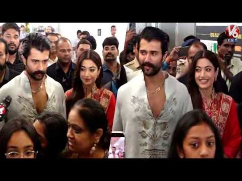 Vijay and Rashmika Visuals at Hyderabad Airport after Marriage | V6ENT