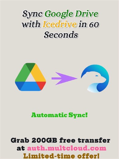 📍Automatically Sync Google Drive with Icedrive | Step by Step You can learn the easiest way to sync data from Google Drive to Icedrive which is via MultCloud. The process will be automatic so you do not have to sync by downloading and uploading. Let's explore how to make full use of this cloud file transfer service! 👉Get 200GB free transfer at auth.multcloud.com. Time-limited, don't miss out! #CloudSync #GoogleDrive #Icedrive #MultCloud #Automation #Productivity #TechHacks #DataBackup #workflo