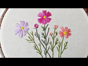 [프랑스 자수]코스모스 자수 Cosmos Flower Embroidery. 야생화자수/레이지데이지 스티치 / 도안제공 Provide design