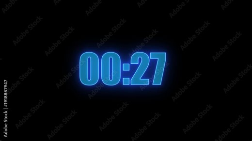 glowing neon 60 seconds timer countdown animation, countdown timer 60 seconds animation from 60s to 0s countdown 60 seconds countdown timer animation on transparent background .