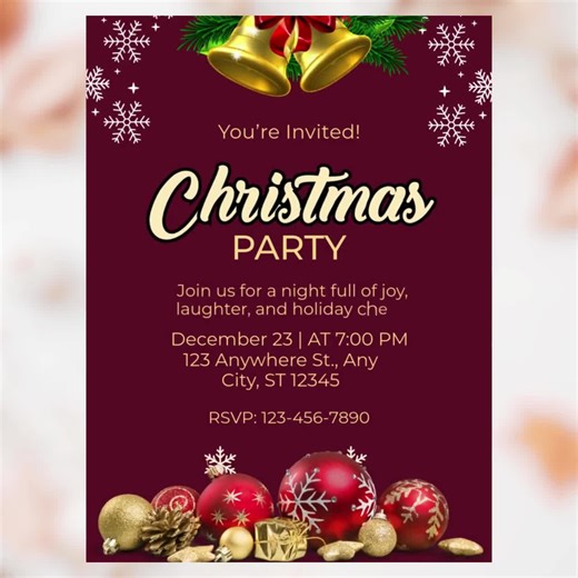 Elegant Red Holiday Party Invitation Template – Editable Christmas Invite, Printable Dinner Invitation, Winter Party Digital Download - Etsy