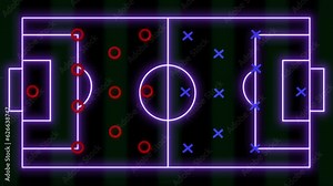 Football Tactic Board Animation And Player Moving On The Football Field. Soccer Tactics Field Animation, Game Plane Of A Foot Ball Team. Tactical Board Animation. Foot Field Animation With Player Sign Stock Video