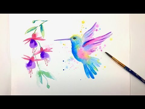 HUMMINGBIRD EASY FREEHAND PAINTING / For Beginners / Watercolor Beautiful Bird Art