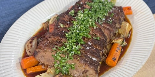 Try this brisket with veggies and horseradish for Passover