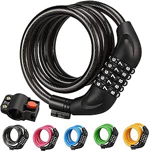 Bike Lock Cable, 1/2/4pcs 4ft Combination Bicycle Lock with Mounting Bracket, High Security 5 Digit Resettable Coiling Bicycle Lock, 5 Colors Anti Theft Cable Locks for Bike(1pcs, Black)