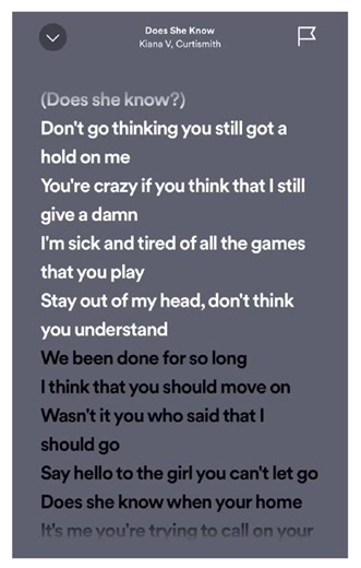 Does she know - Kiana Curtismith #songlyrics #doessheknow #song #lyrics #lyricvideo #musiclyrics #music #spotify