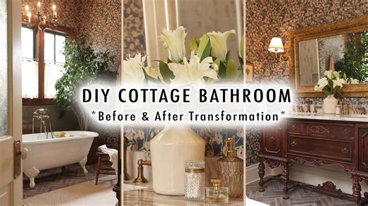 DIY cottage bathroom full makeover with easy decorating hacks