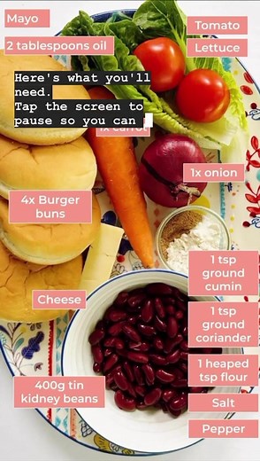 Budget meals - 49p veggie burgers - Finding meals that are cheap and tasty can be a little tricky, but if you’re wondering what to make for dinner tonight, we’ve got you covered. We’ve made these veggie burgers that cost 49p per portion, from a recipe based on Jack Monroe’s Carrot, Cumin & Kidney Bean Burger. These are a great, low-cost alternative to a chicken or beef burger and are truly delicious. You could even make them vegan by using vegan cheese and mayo. To make four burgers, you’ll need