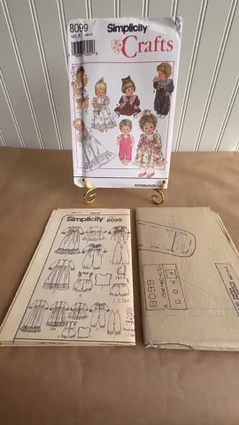 Simplicity 8099 Baby Doll Wardrobe Sewing Pattern – 1992 Sizes S M L