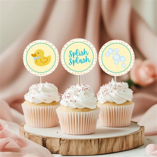 Rubber Duck Birthday Cupcake Toppers | Splish Splash Party Decor (editable Template, Instant Download) - Etsy