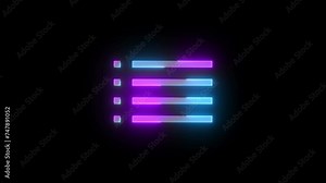 Neon bulleted list icon cyan purple color glowing animation black background