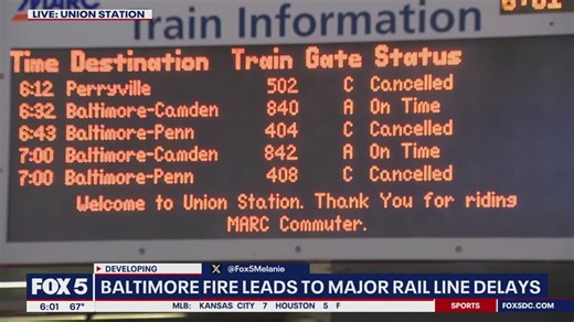 Baltimore fire disrupts rail service, causing major delays across DC region