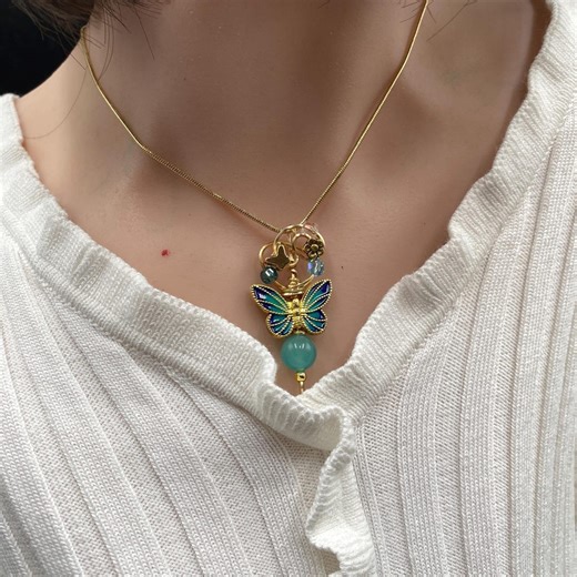 Blue Peruvian Amazonite Gemstone Pendant, Butterfly Flower Necklace, Optional Earrings, Designer Wire Wrap Jewelry - Etsy