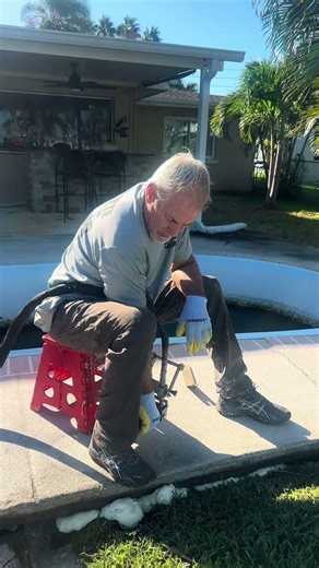 Hurricane washout sank this pool deck. Foam lifted it back. 📲 Free estimate (727) 537-6025