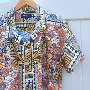 PacSun Camp Shirt | Casual Button Up | Tiger Bandana Print | Size Medium
