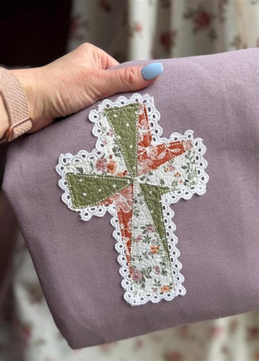 Patchwork Appliqué Quilted Cross With Lace Stitch for Machine Embroidery - Etsy