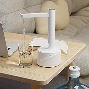 5 Gallon Dual-use Desktop Electric Water Bottle Dispenser, USB Type-C Charging Automatic Countertop Drinking Water Bottle Pump for 2-5 Gallon, Smart Water Jug Dispenser for Camping(White)