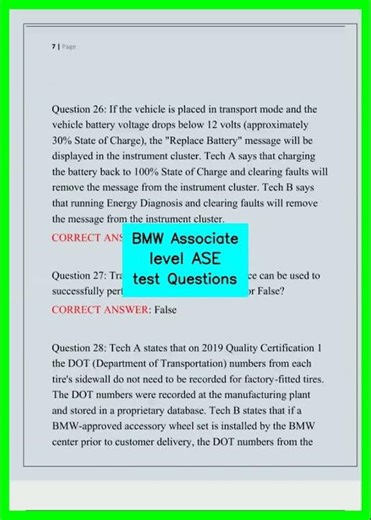 BMW Associate level ASE test Questions video