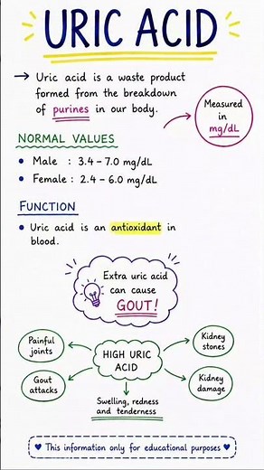 Uric Acid Explained 🧪 | Normal Range, Causes of High Uric Acid & Gout | Nursing & Medical Students