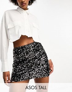 ASOS DESIGN Tall sequin mini skirt in black | ASOS