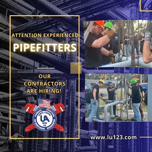 Kick off the new year with a career move that matters. Local Union 123 contractors are hiring experienced pipefitters and journeyman welders to join their teams. Work on high-quality projects, earn competitive wages, and build your future with employers you can trust. #UALocal123 #SkilledTrades #Tampa #WestFlorida #CareerOpportunities | UA Local 123 Tampa