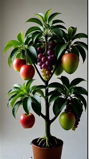 A tree and three different kinds of fruit #gardening #apple #manga