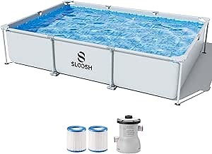 SLOOSH Rectangular Above Ground Pool - 10ft x 6.8ft x 26inch Outdoor Frame Above Ground Swimming Pool Set Kiddie Pool for Kids Adults with Filter Pump