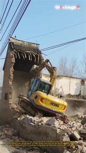 Excavator Demolition Fails, Wall Hits Power Lines