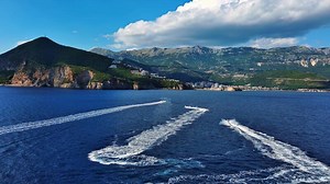 Motor boats create pattern on sea surface