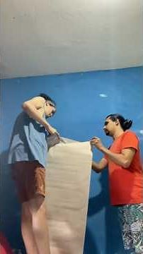 Coloquei papel de parede em parede com tinta😱#reforma #papeldeparede