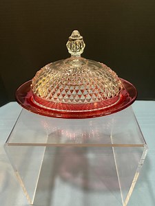 Vintage Indiana Glass Red Ruby Flash Large Lidded Butter Dish - Oval Shape - Diamond Cut Design - Etsy