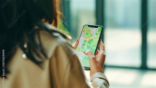 A person navigating using a map on their smartphone, exploring the urban landscape