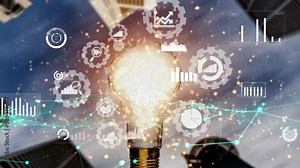 Data Analysis for Business and Finance conceptual . Graphic interface showing future computer technology of profit analytic, online marketing research and information report for business strategy.