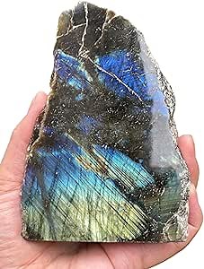 Natural Labradorite Slab, High Flash Free Standing Display Specimens, Raw Labradorite Slab Cut Base (0.5-1 lb)