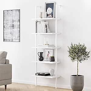 Nathan James White Ladder Bookcase with 5 Shelves