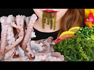 ASMR RAW OCTOPUS + SEA GRAPES 산낙지, 바다포도 먹방 EATING SOUNDS MUKBANG NO TALKING