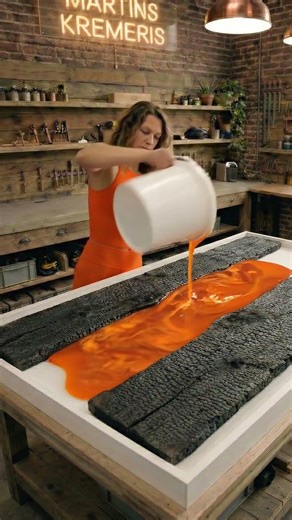 Molten Lava Epoxy & Resin Table | Fiery Resin Flow Timelapse