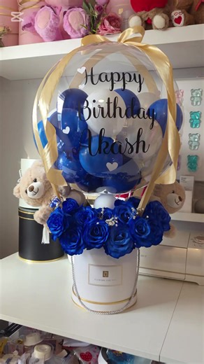 Double the cuddles and double the charm with this handcrafted blue and white balloon bouquet. Featuring two adorable teddy bears nestled among premium blue roses, this custom arrangement is the perfect way to celebrate love, new arrivals, or special milestones in Hamilton. ​ ​#hamiltonontario #hamont #burlont #hamiltonsmallbusiness #customballoons
