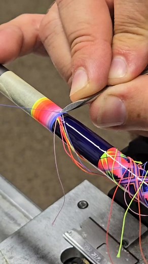 Today in rodbuilding... This is one of the tie offs on a decorative thread wrap I completed during @icastshow last week. I love how these @fujiguides threads come together to make my custom rods really pop! | Garone Custom Rods and Tackle