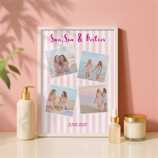 Custom Best Friend Photo Collage | Sun Sea Besties Poster | Personalized Girls Trip Gift | Beach Memory Wall Art | Printable Photo Collage - Etsy