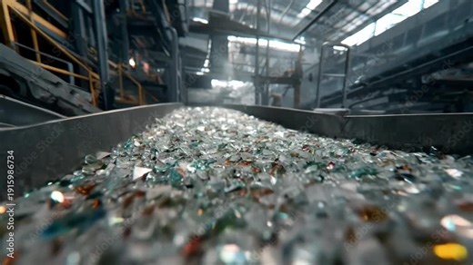 Medium shot showcasing optical sensors scanning assorted waste to separate glass and paper in a hightech recycling plant.