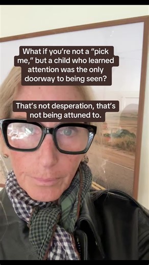 People use “pick me” like it’s a personality flaw. But for many survivors, it started long before that, in a childhood where no one attuned to you. What if you’re not a “pick me,” but a child who had to earn visibility because no one was paying attention? How it shows up: • Studying people so you can match their tastes, moods, and interests • Over-performing charm or competence to secure connection • Mistaking admiration for safety • Becoming who they want instead of who you are • Feeling reliev