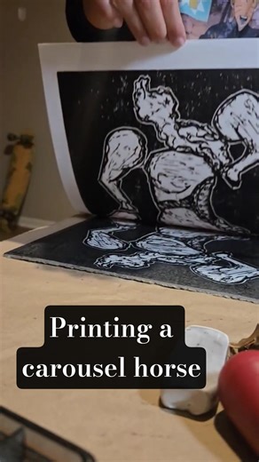 Printing a carousel horse linocut