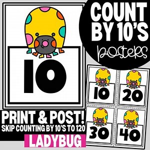 Spring Ladybug-Themed Skip Counting by 10 Posters & Practice Cards